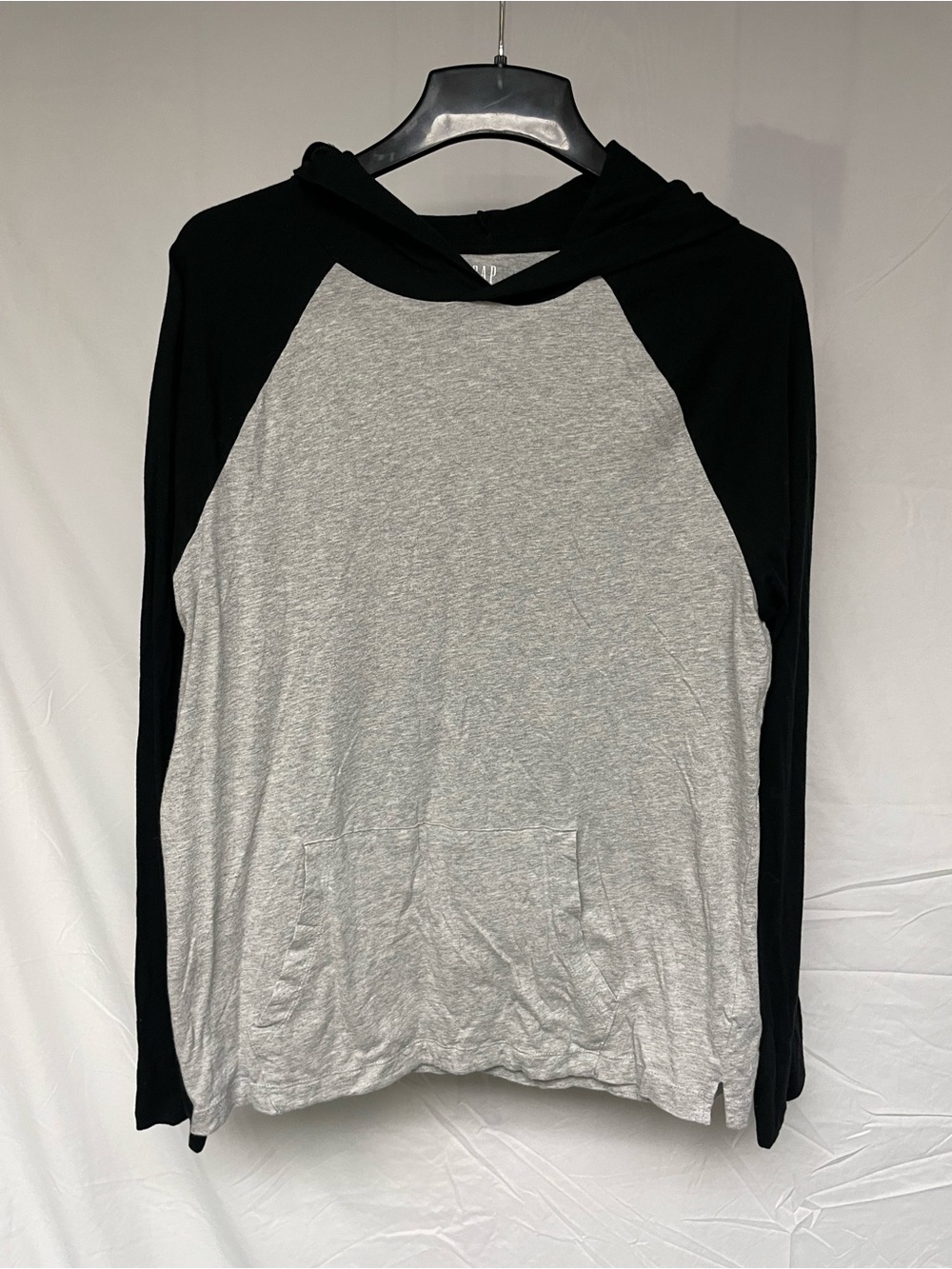 GAP Light Gray and Black Raglan Hoodie
